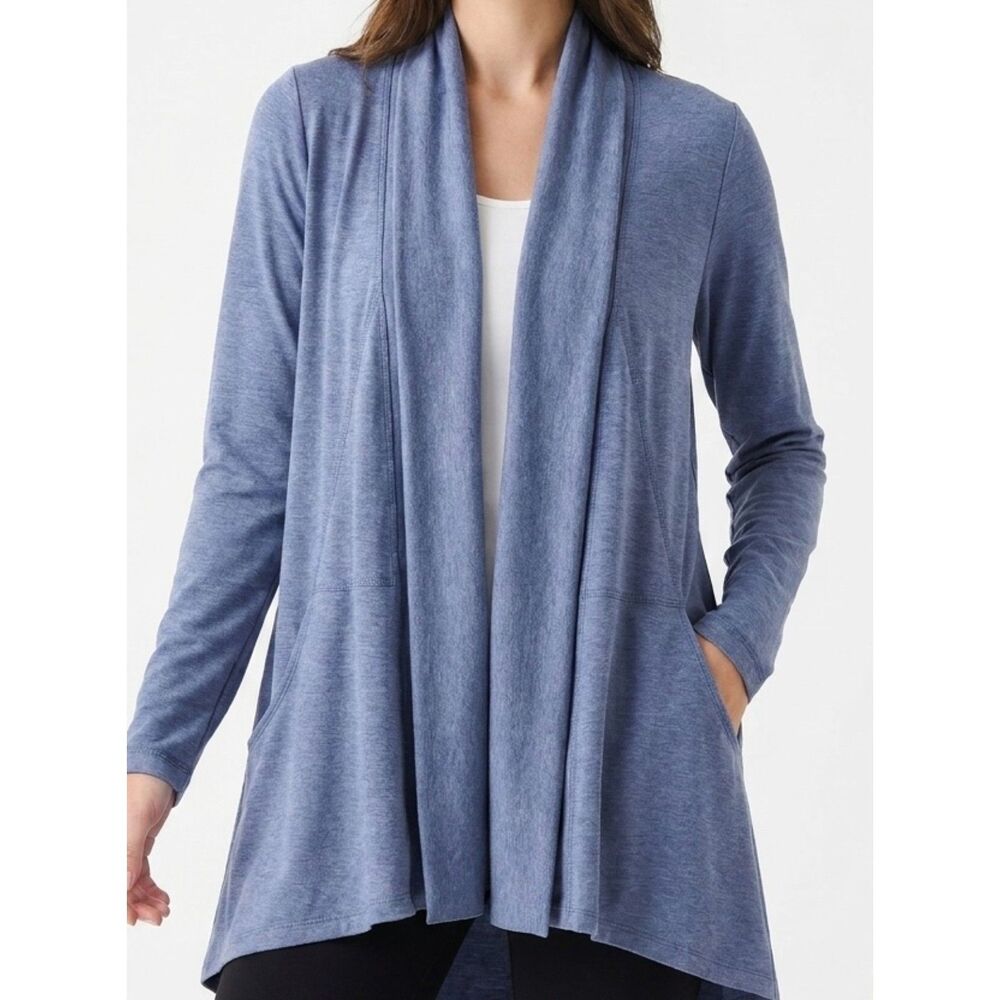 St. John's Bay Active Blue Open Front Drape Cardigan‎ Pockets Size L Large